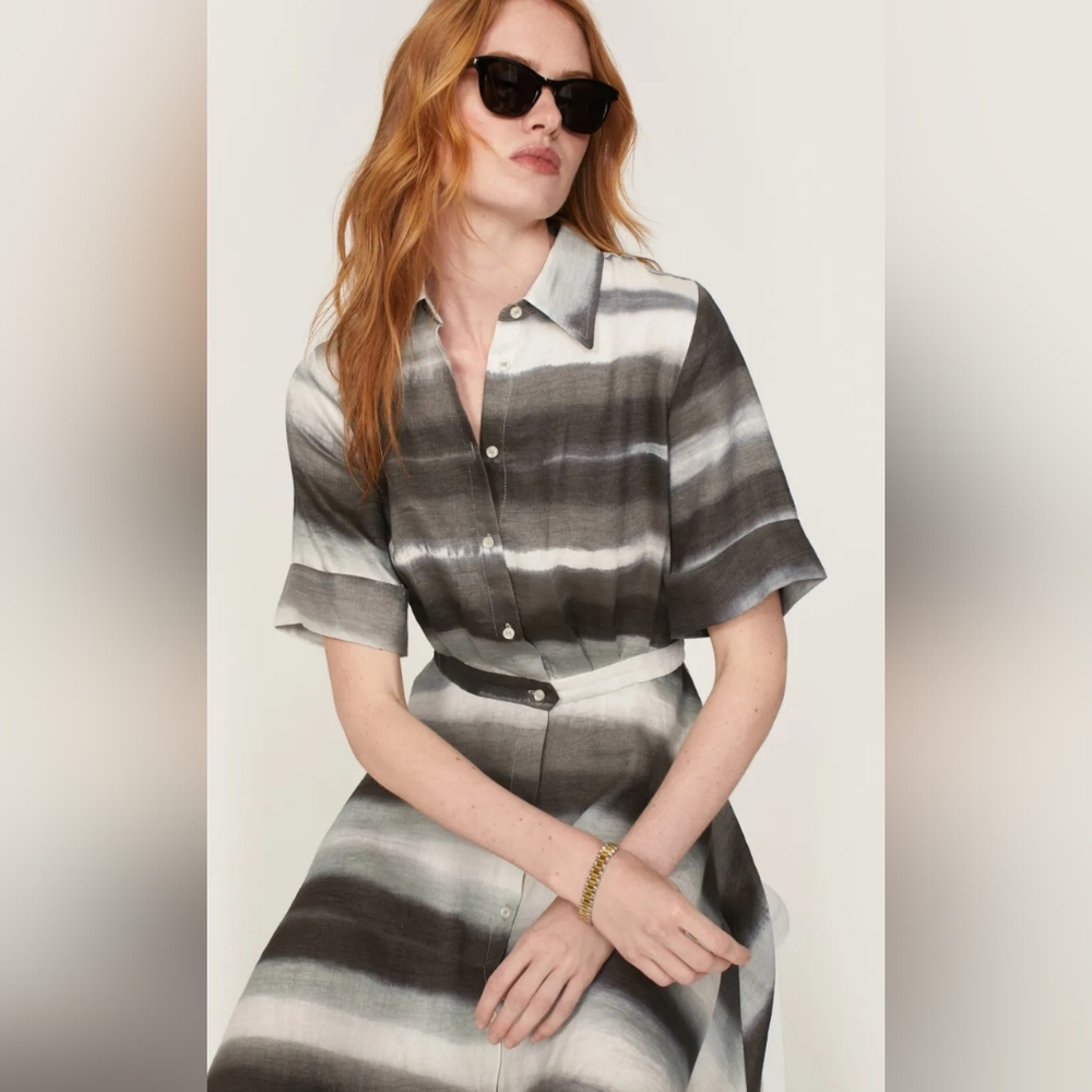 Striped Black and Gray Shirt Dress